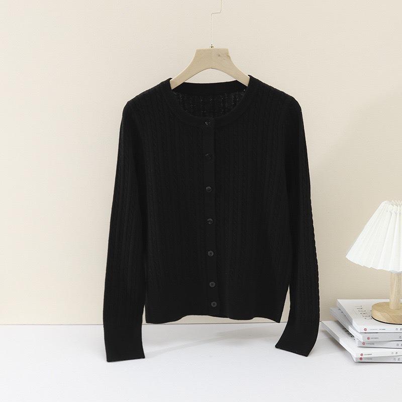Новинка ранней весны, простой кардиган из вязаной шерсти с круглым вырезом и длинными рукавами, с узором «витая коса» и «цветок», темпераментный, универсальный, короткое пальто, женский базовый свитер