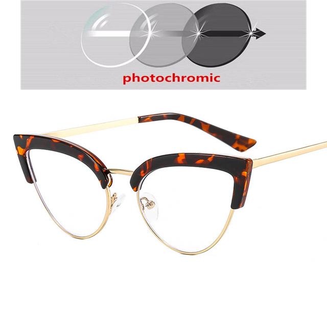 Полурамка, синий свет, блокирующие кошачий глаз, оптические очки с рецептом, женские фотохромные очки для близорукости, 0-0,5-0,75-6