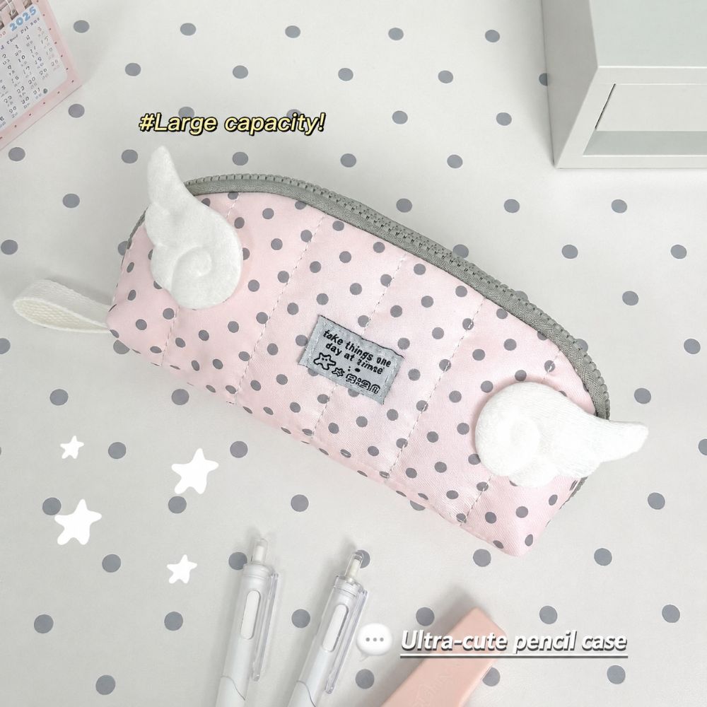 Multi-Layer Divided Pencil Case Polka Dot Print Pen Bag Kawaii Stationery Storage Bag Home Travel