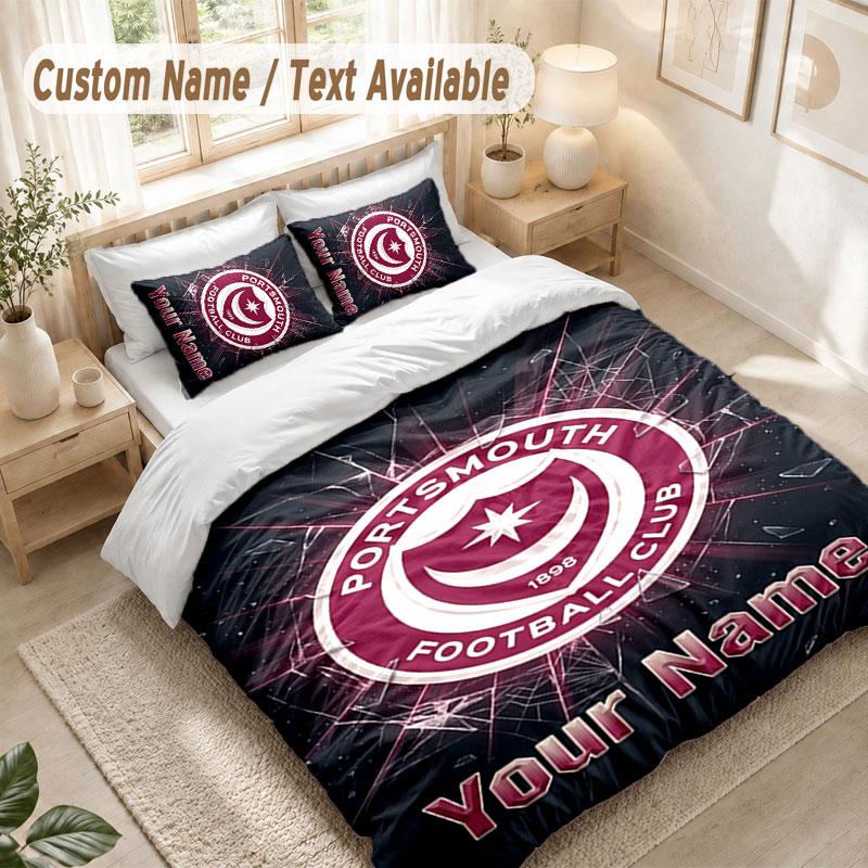Custom Name Bedding Set 3 PiecesPortsmouth FC Print Duvet Cover + 2 Pillowcases Soft Bed Decor
