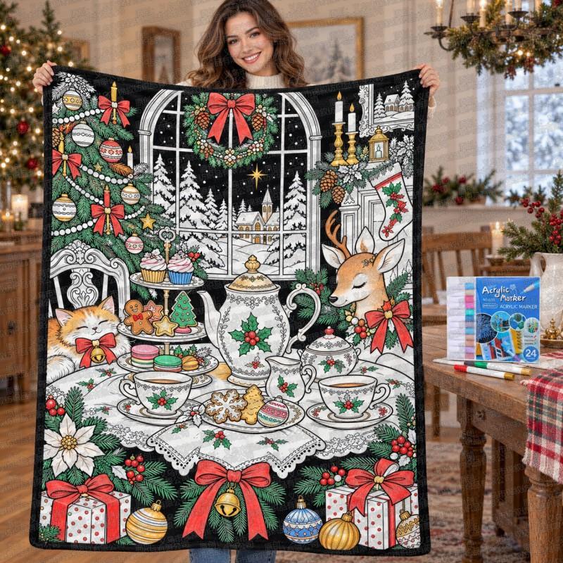 Santa Claus Coloring Flannel Blanket 2026 All Season Office Nap Soft