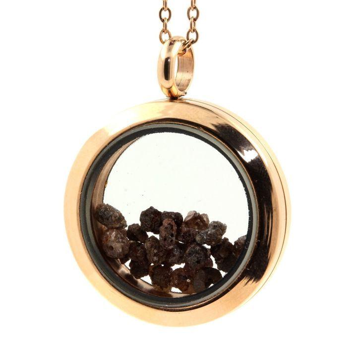 Stones and Minerals. Raw Brown Diamond Necklace. 25 Mm Medallion Model. Color Rose Gold.