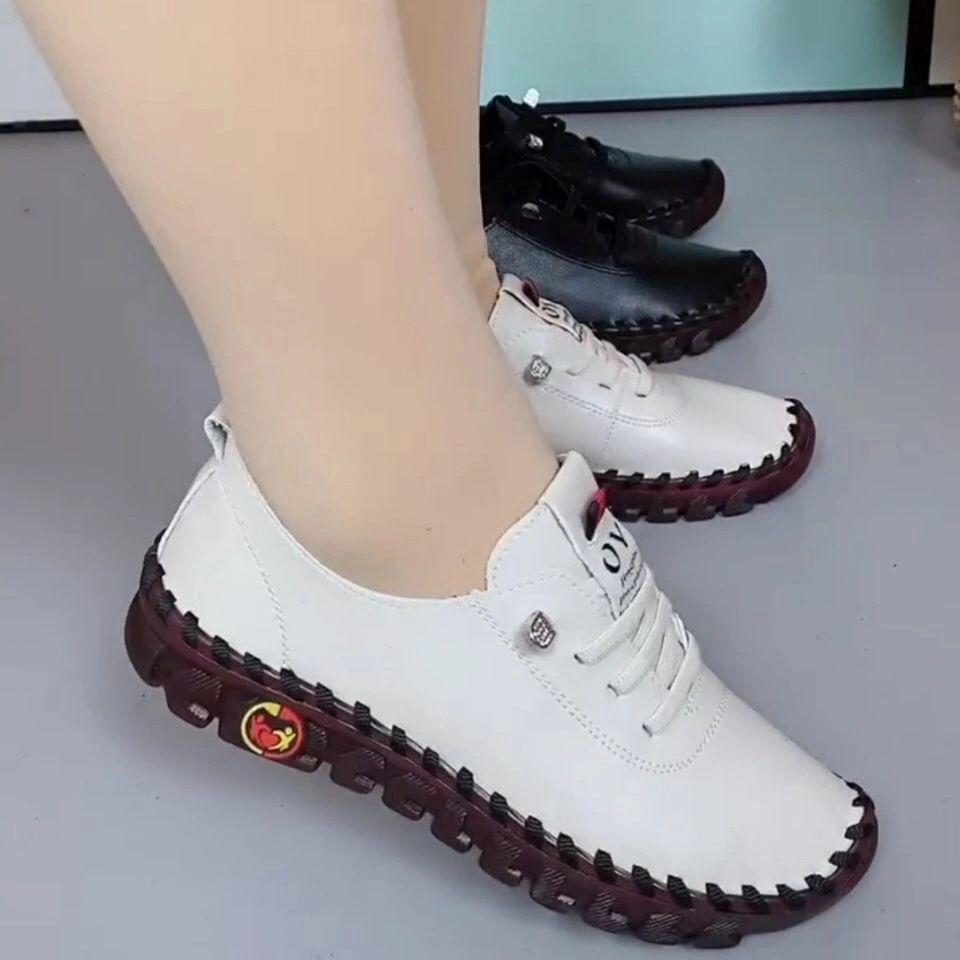 Женская весенняя винтажная дышащая обувь, лоферы на платформе, кожаные слипоны на шнуровке, новая модная повседневная обувь для мам