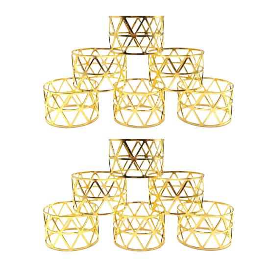 6/12Pcs Golden Napkin Rings Metal Hollow Triangle Circle Design Napkin Holders Buckles Family Dinner Wedding Party Table Decoration