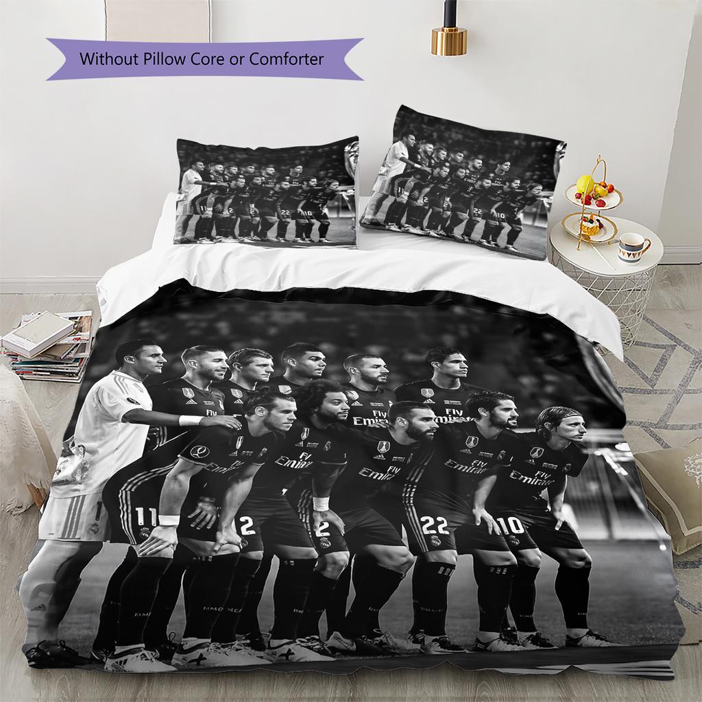 Madrid team Pattern Bedding Home Decoration Birthday Gift (1 * duvet cover + 2 * pillowcase, without core)