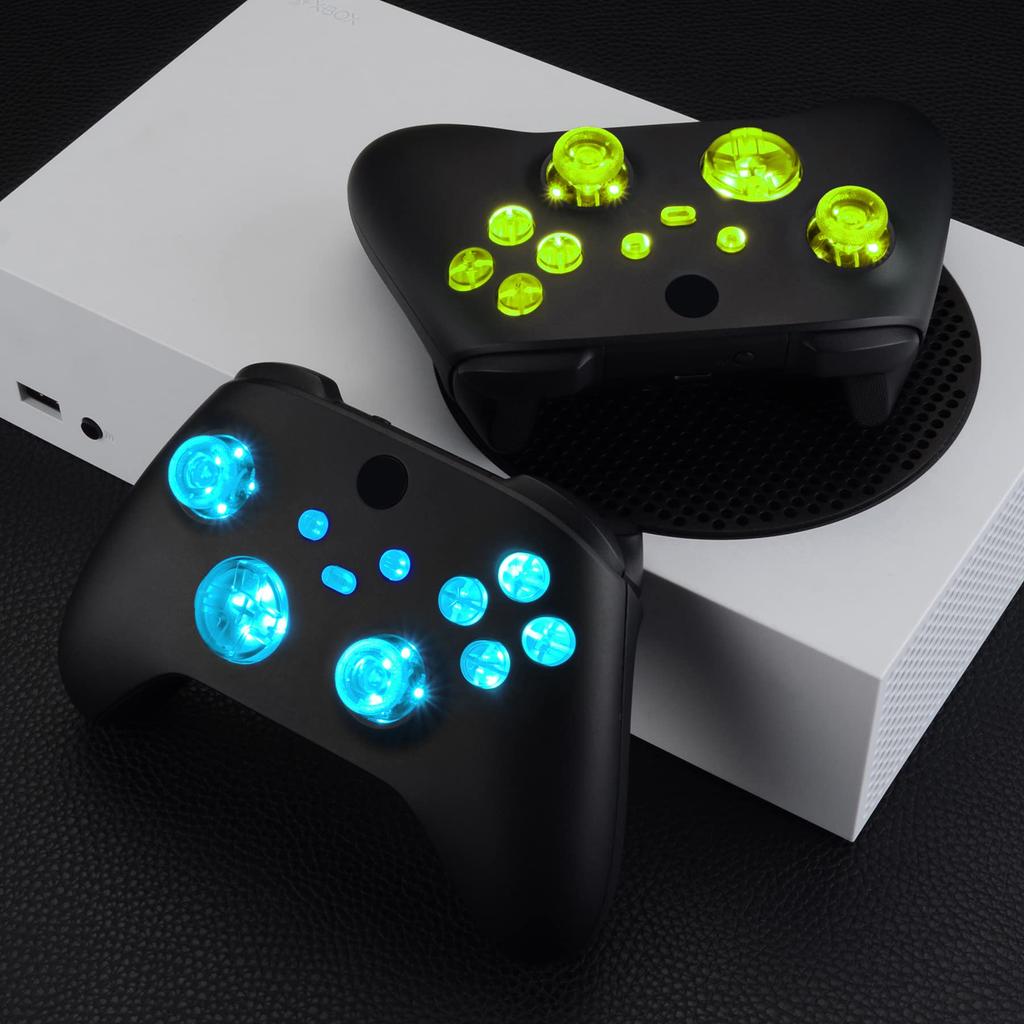 eXtremeRate Multicolor Illuminated Thumbstick Start Back Share for Xbox Series ABXY Buttons for Xbox Series and DTF LED Kit for Xbox Series