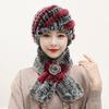 Winter Knitted Natural Fur Hats Scarves Sets Women Warm Real Rex Rabbit Fur Hat Scarf Lady Fashion Thick Rex Rabbit Fur Hat