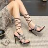 Летние роскошные босоножки с ремешком на щиколотке для женщин, сексуальные босоножки с открытым носком, шнуровка со стразами, тонкие туфли-лодочки на высоком каблуке для вечеринок
