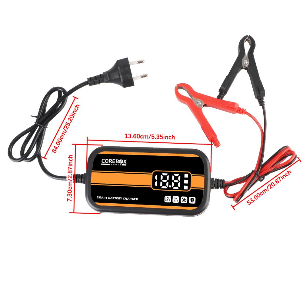 Аксессуары для зарядного устройства Интеллектуальное автомобильное мотоциклетное зарядное устройство 12 В 2 А Автоматическое с ЖК-дисплеем Зарядное устройство для свинцово-кислотных AGM гелевых аккумуляторов для автомобиля/дома на колесах/квадроцикла/лодки
