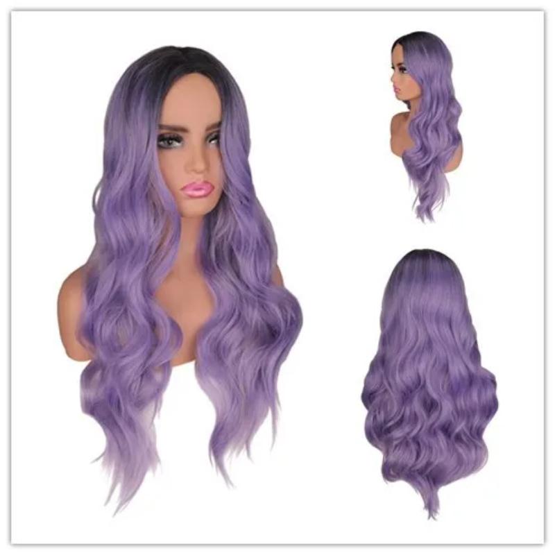 Длинный волнистый парик Ombre Blonde, натуральный двухцветный средний участок, термостойкие синтетические волосы, парики для афроамериканских женщин