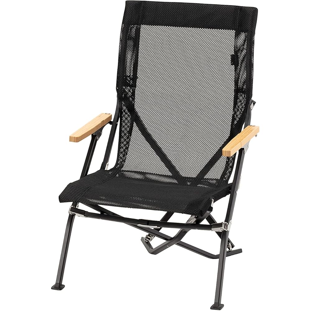 Складной стул Snow Peak Mesh Low Chair 30, насыщенный черный цвет. Легкая, дышащая мебель для улицы