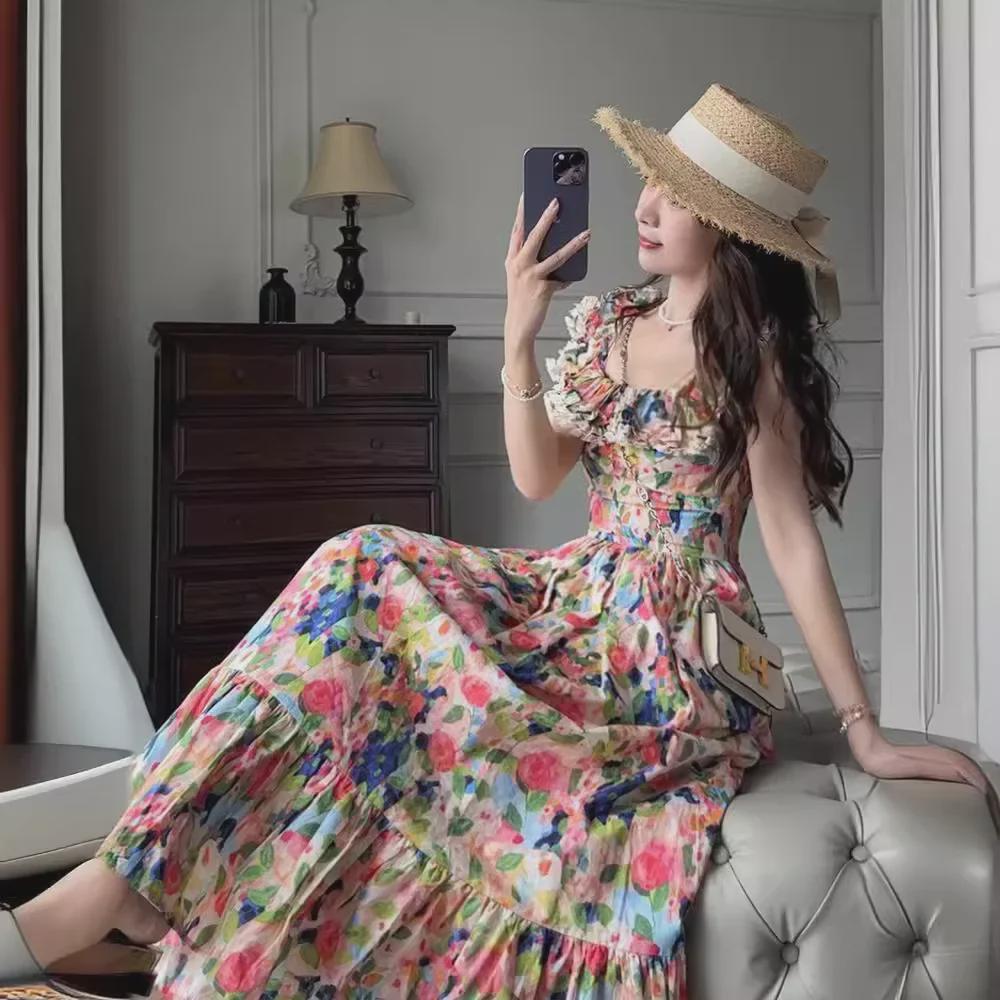 Летнее дизайнерское платье на одно плечо с цветочным принтом 2023 года