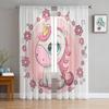 Cute Cartoon Unicorn Sheer Curtains For Living Room Window Transparent Voile Tulle Curtain Bedroom Drapes Home Decor