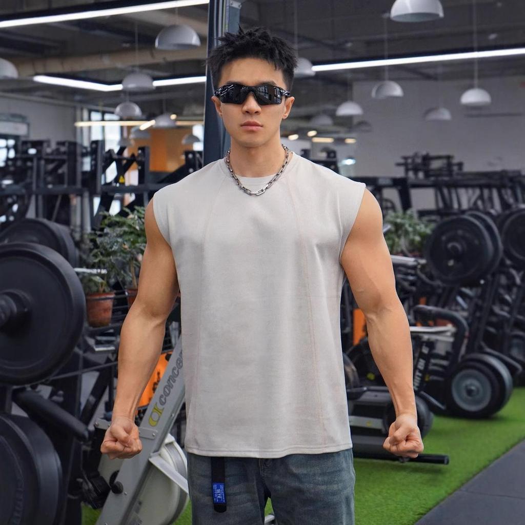 Мужская майка без рукавов из тяжелого хлопка с широкими плечами от American Fitness Brothers для летнего бега и повседневных занятий спортом