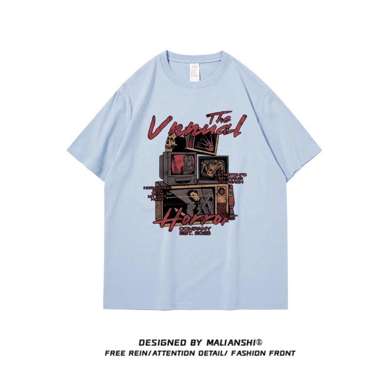 Женская футболка свободного кроя 2025 года из хлопка в стиле хип-хоп с рисунком из мультфильмов