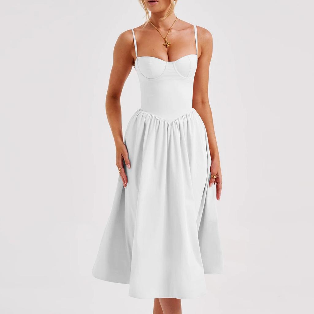 Женское летнее сексуальное платье средней длины с тонкой талией, юбка на подтяжках для женщин