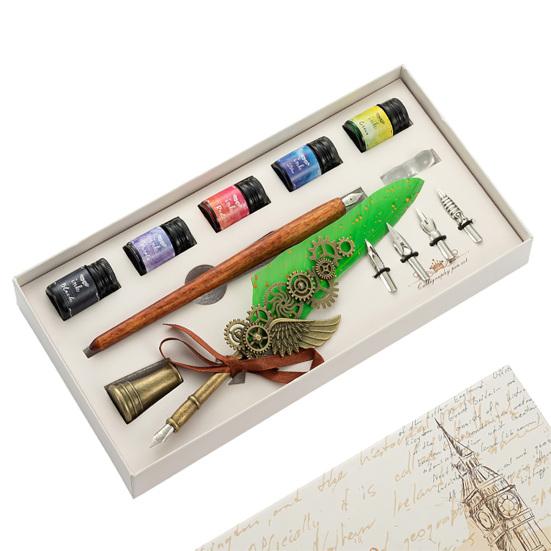 1 Set Useful Gear Decoration Exquisite Fadeless Comfortable Grip Feather Pen Kit for Office Quill