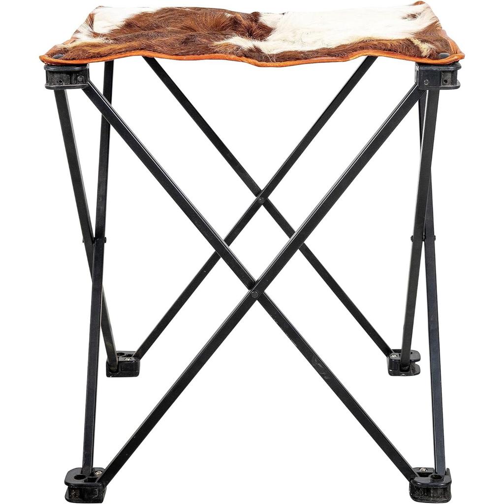 Vintage Hair-on Camping Stool, Portable Folding Stool for Outdoor Walking Hiking Fishing Camping Chair Foot Stool,Collapsible, Portable Footrest