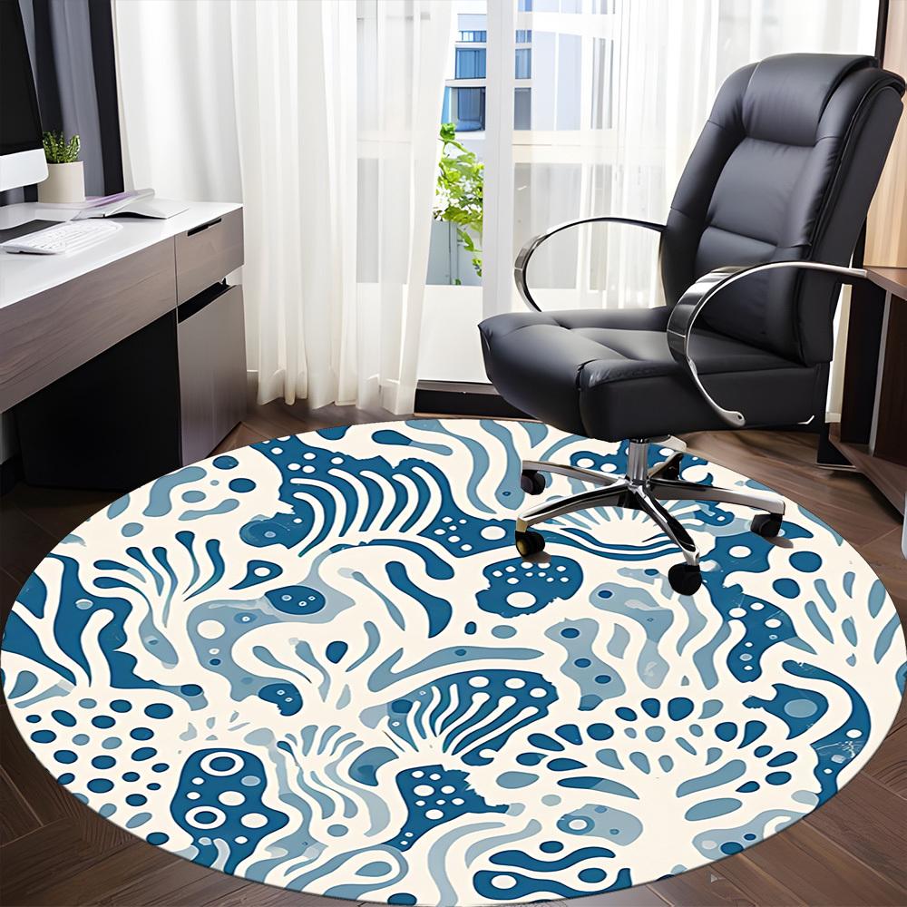 1pc Oceanic Marine Office Round Area Rug, Indoor Mat Suitable For Office, Under Office Chairs Bedroom Living Room Home Decor, Room Deco 160