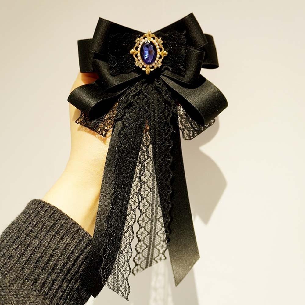 Rhinestone Pearls Tie Black Decoration Shirt Tie Hand-beaded Lace Necktie Women