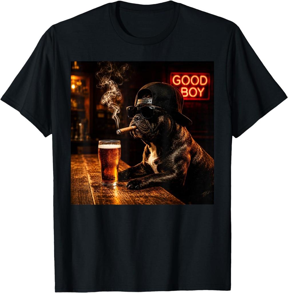 Good Boy French Bulldog Drinking Beer Cigar Funny Dog Meme T-Shirt