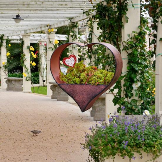 Настенный цветочный горшок в форме сердца для комнатных и уличных растений, металлическая вешалка для растений, декоративный садовый горшок