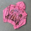 Женский oversized худи с длинным рукавом и цифровой печатью - Повседневный уличный топ свободного кроя с круглым вырезом и молнией спереди