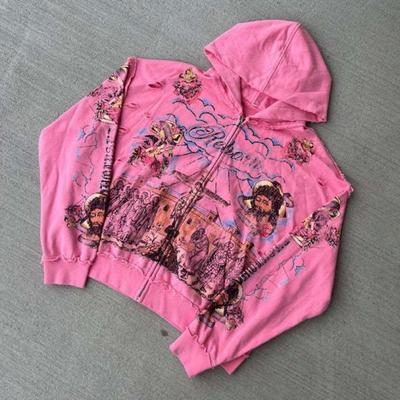 Женский oversized худи с длинным рукавом и цифровой печатью - Повседневный уличный топ свободного кроя с круглым вырезом и молнией спереди