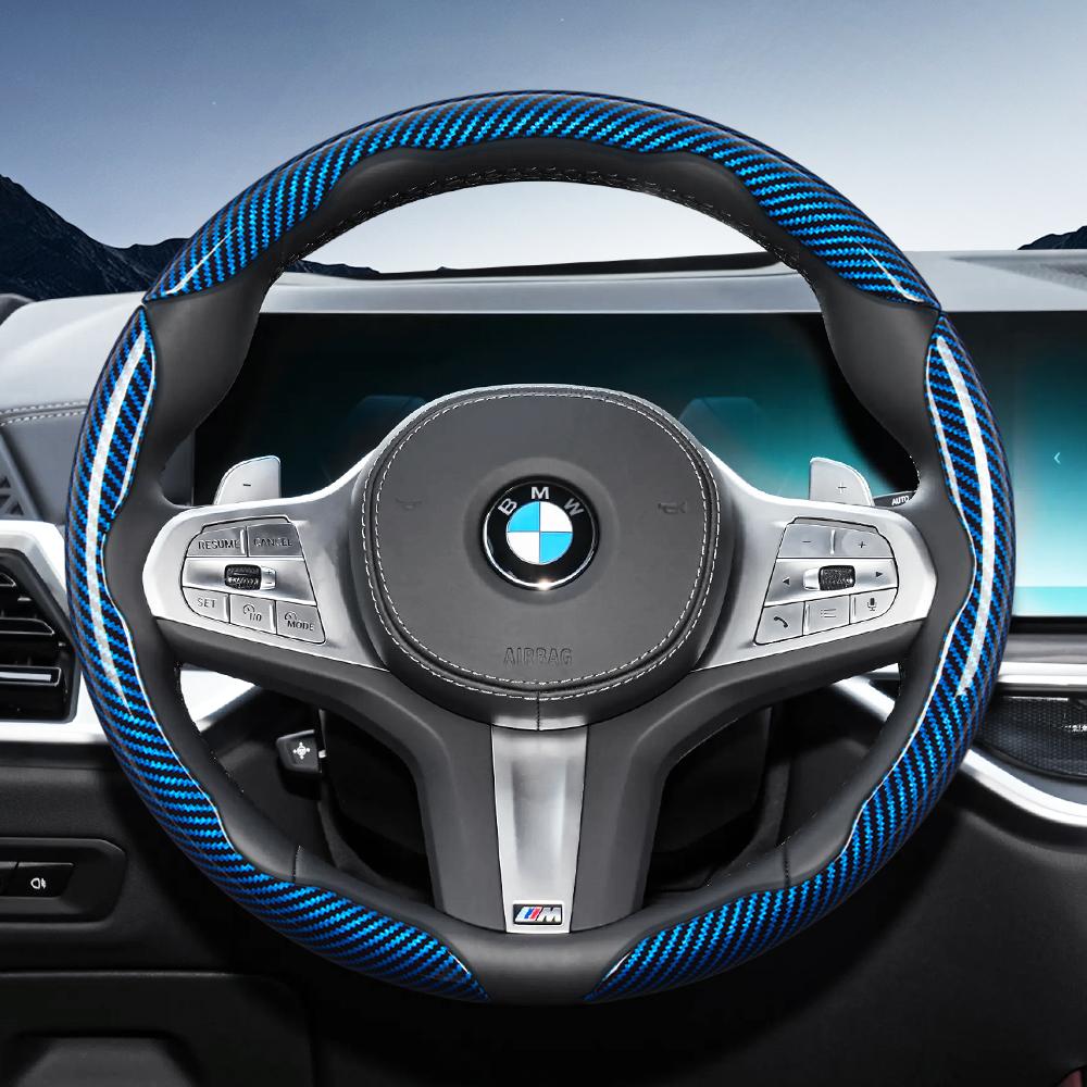 AYCCV1 Carbon fiber texture steering wheel cover for BMW fits X3 3 5 2 4 1 7 8 Series X1 X5 X2 X4 X6 X7 iX i4 i5 i7 Z4 XM iX1 iX2 non slip wear