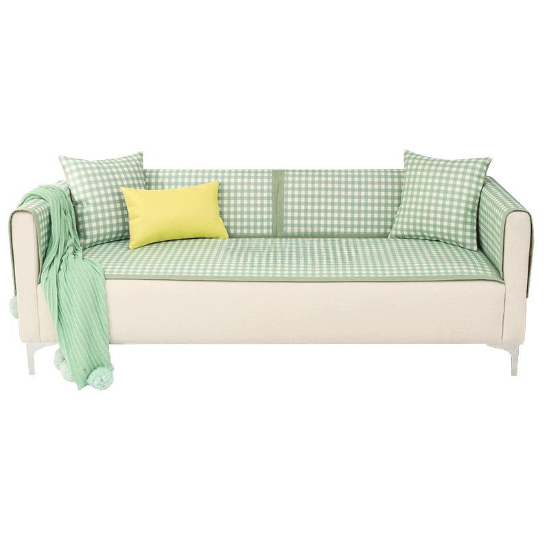 Fresh Plaid Summer Ice Silk Rattan Sofa Seat Cushion for Summer Summer Universal Non-Slip Cover Cloth