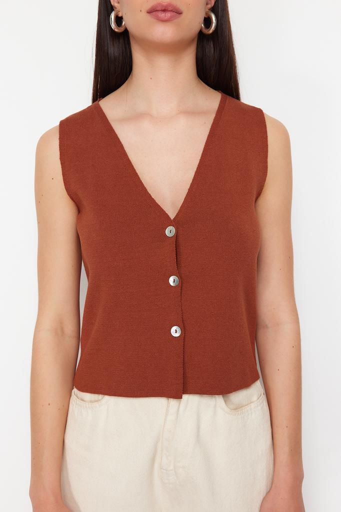 Women's Fashion New Blouse Brown Basic Vest Look Premium Yarn Special Yarn Knitwear Blouse