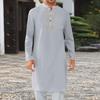 Men's Kaftan Robe O-Neck Long Sleeve Abaya Breathable Button-up Thobe Arabic Ihram Clothing for Casual Occasions Prayers