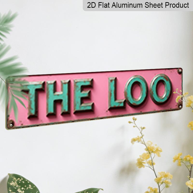 2D Flat Retro Aluminum Wall Sign "THE LOO" - 15.75X3.94 Inches Vintage Blue-Green and Pink Bathroom Decor, Suitable for Home, Garage, Porch