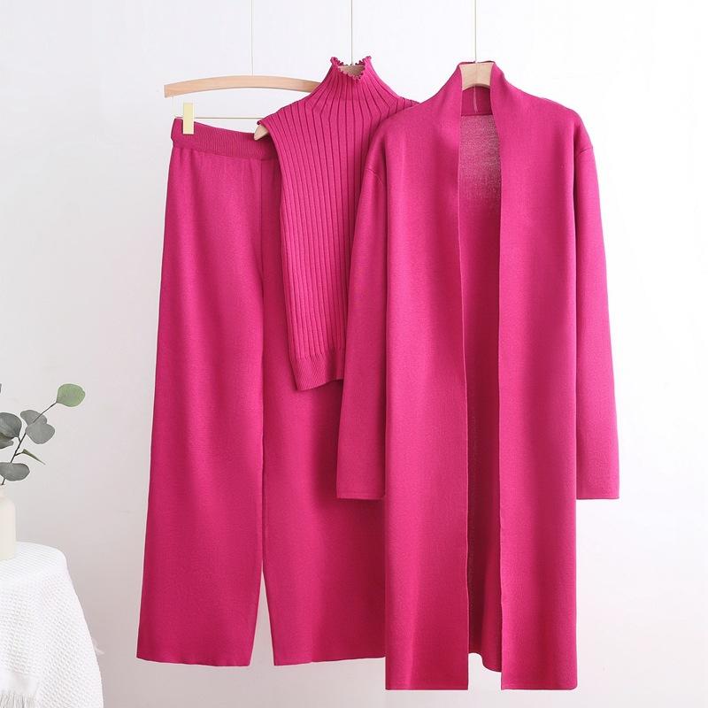 Весна Осень Женский Кардиган Тройка Спортивные Костюмы Модный Трикотажный Комплект Брюк Женский Костюм Свитер Винтажная Мода Женский Комплект Тройка