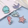 Cartoon Animal Pins Anime Marine Animal Shark Sea Horse Jellyfish Metal Brooches Clothes and Schoolbag Ornaments