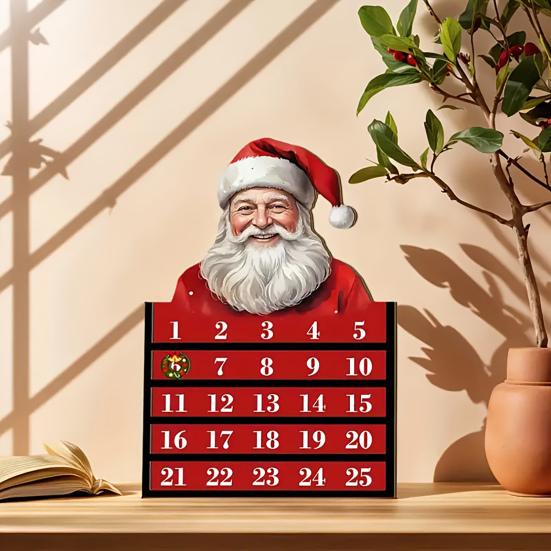Santa Advent Calendar Wooden Christmas Countdown Calendar Reusable Festive Decoration for Home Tabletop Decor Holiday Gift