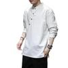 Mens Chinese Style Hemp Linen Cotton Long Sleeve Shirt Tang Suit Hanfu Retro Stand-Up Collar Zen Clothes   Men Clothing