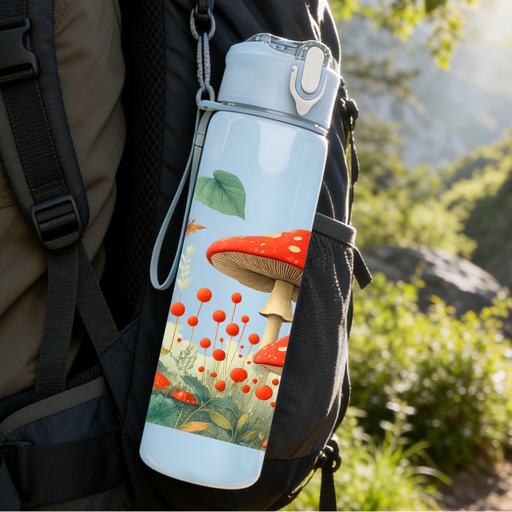 1PC Red Mushroom Forest Scene 750ml Color Plastic Sports Water Bottle Leakproof Flip Straw Lid For Sports Office Home Use