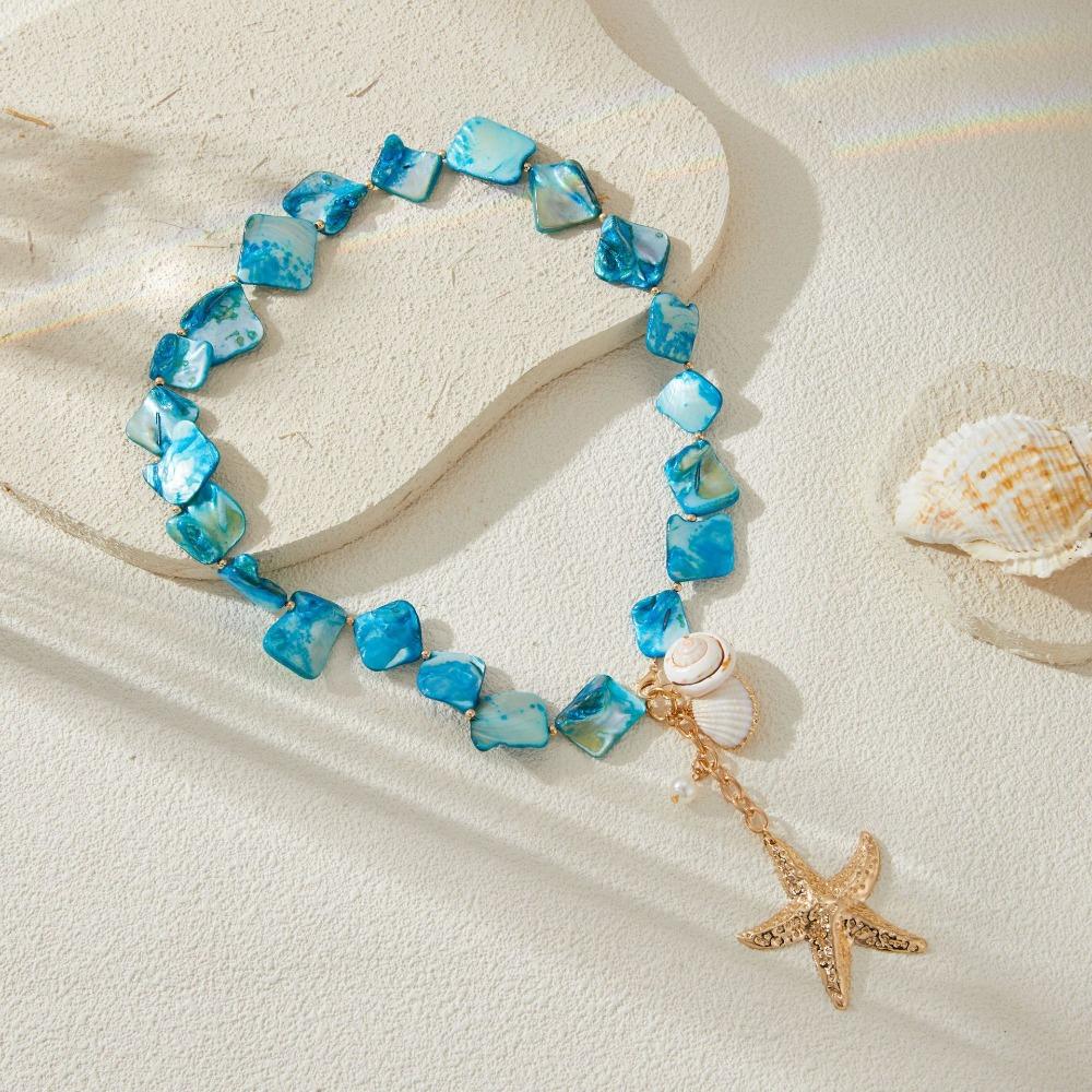 Handmade Sea Star Pendant Necklace Imitation Pearl Bohemian Shell Beads Necklace  Couple Gift