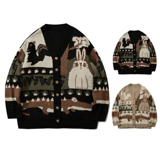 Winter Sweater Anti-pilling Print Long Sleeve Great Vintage for Daily Wear