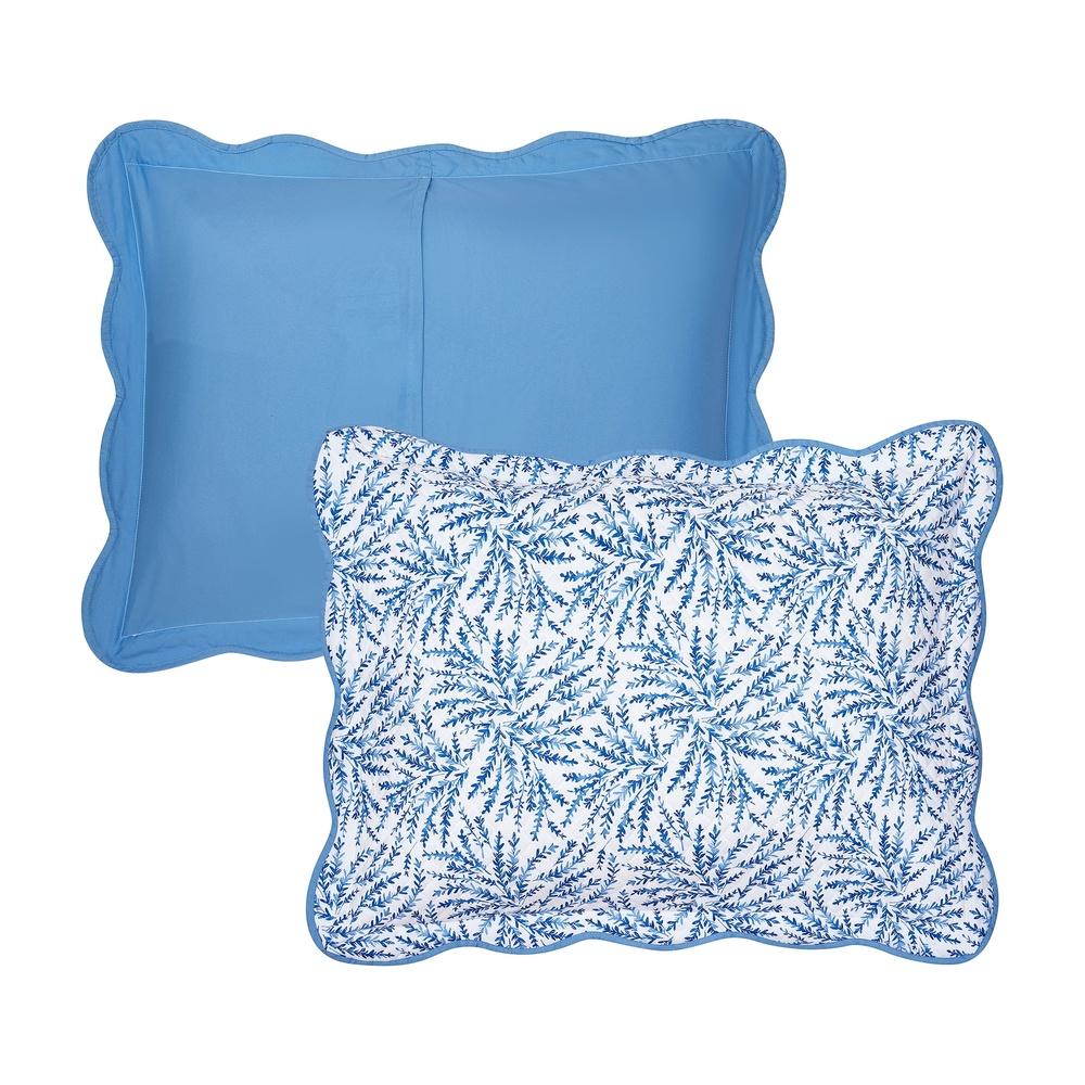 Синий папоротник Набор стеганого одеяла из 3 предметов Полный/Королевский Мягкий полиэстеровый набор постельного белья с наволочками Технология охлаждения Элегантные фестончатые края Классический