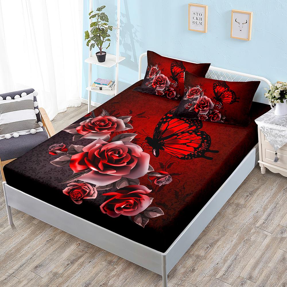 Butterfly Flower Kit, Bed Hat Three-Piece Set, Bed Cover, Pillowcase, Mattress Protective Cover.