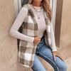 Женский темпераментный кардиган в клетку с капюшоном и плюшевым жилетом