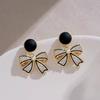Silver Needle Black Bow Earrings Fashion Rhinestone Ladies Ins Sweet Premium Summer New Women
