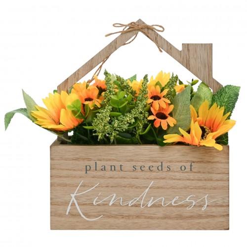 Country Living Plant Seeds of Kindness Wooden House Planter With Faux Flowers