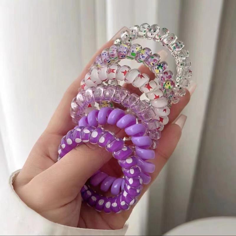 6 шт./компл. Женская модная эластичная резинка для волос в виде телефонного шнура, красочная, с принтом, спиральная, резинка, резинки для волос, аксессуары для волос, подарок