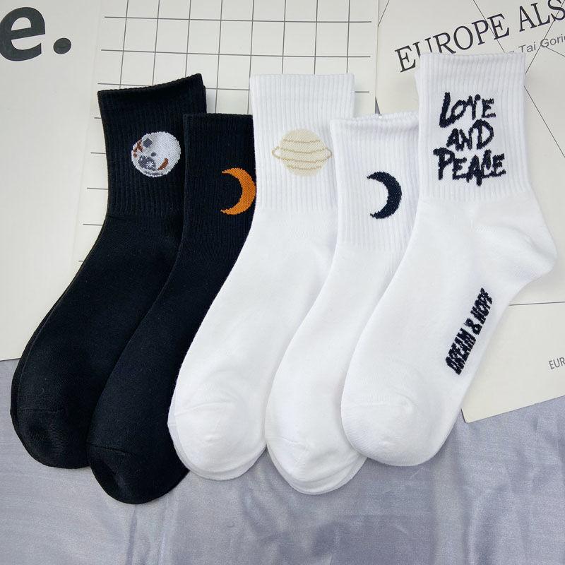 5 пар мужских хлопковых носков для скейтборда в стиле хип-хоп, носки с мультяшным узором, дышащие мягкие носки-трубочки