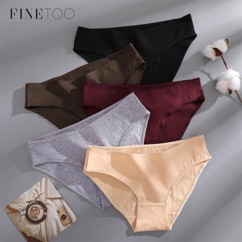 FINETOO Mid-waist Cotton Panty For Women Sexy Solid Color Lingerie Soft and Breathable Underwear