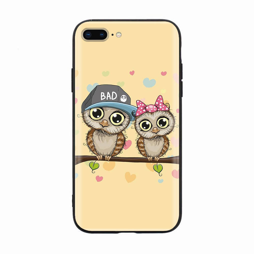 Black Case for Xiaomi Redmi 13C Note 9 iPhone XR 7 8 14 15 11 12 13 X XS Pro Max Samsung A25 S23 S24 FE Ultra Plus Cute Owl