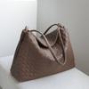 Large Vintage-Style Woven Tote Bag Women Soft Genuine Leather Shoulder Handbag Daily Commute Work
